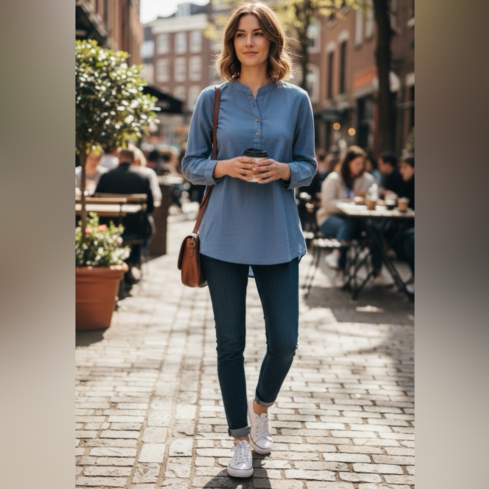 J. Peterman Chambray Blue Button-Down Shirt